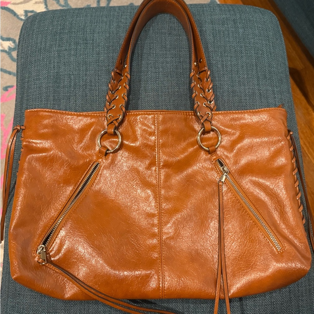 ZARA Faux Leather Fringe Tan Bohemian Tote Bag